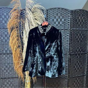Soft Surroundings black velvet blazer Gem Collar Shine Western Small lined